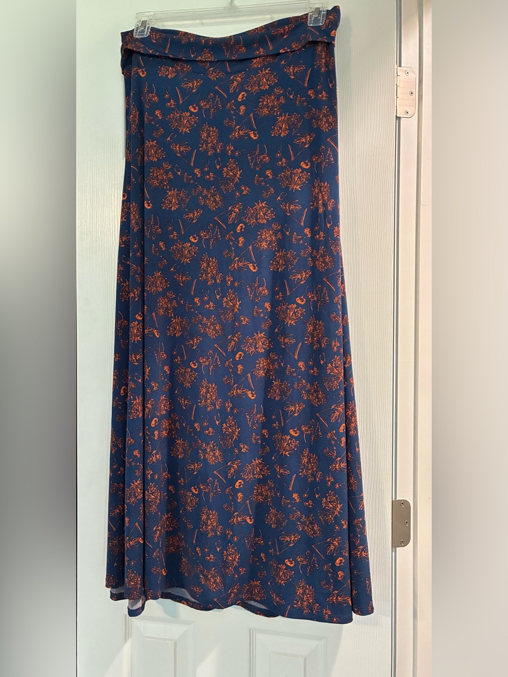 LuLaRoe Navy Maxi Skirt with Rust Floral Print